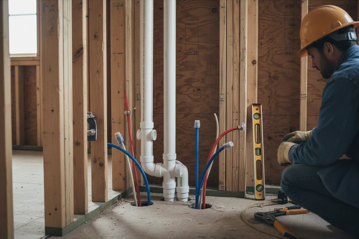 Drain and supply rough-in during Sump Pump Repair in Pomona